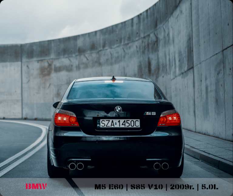 tył na ulicy czarne BMW M5 E60realizacja importu z USA