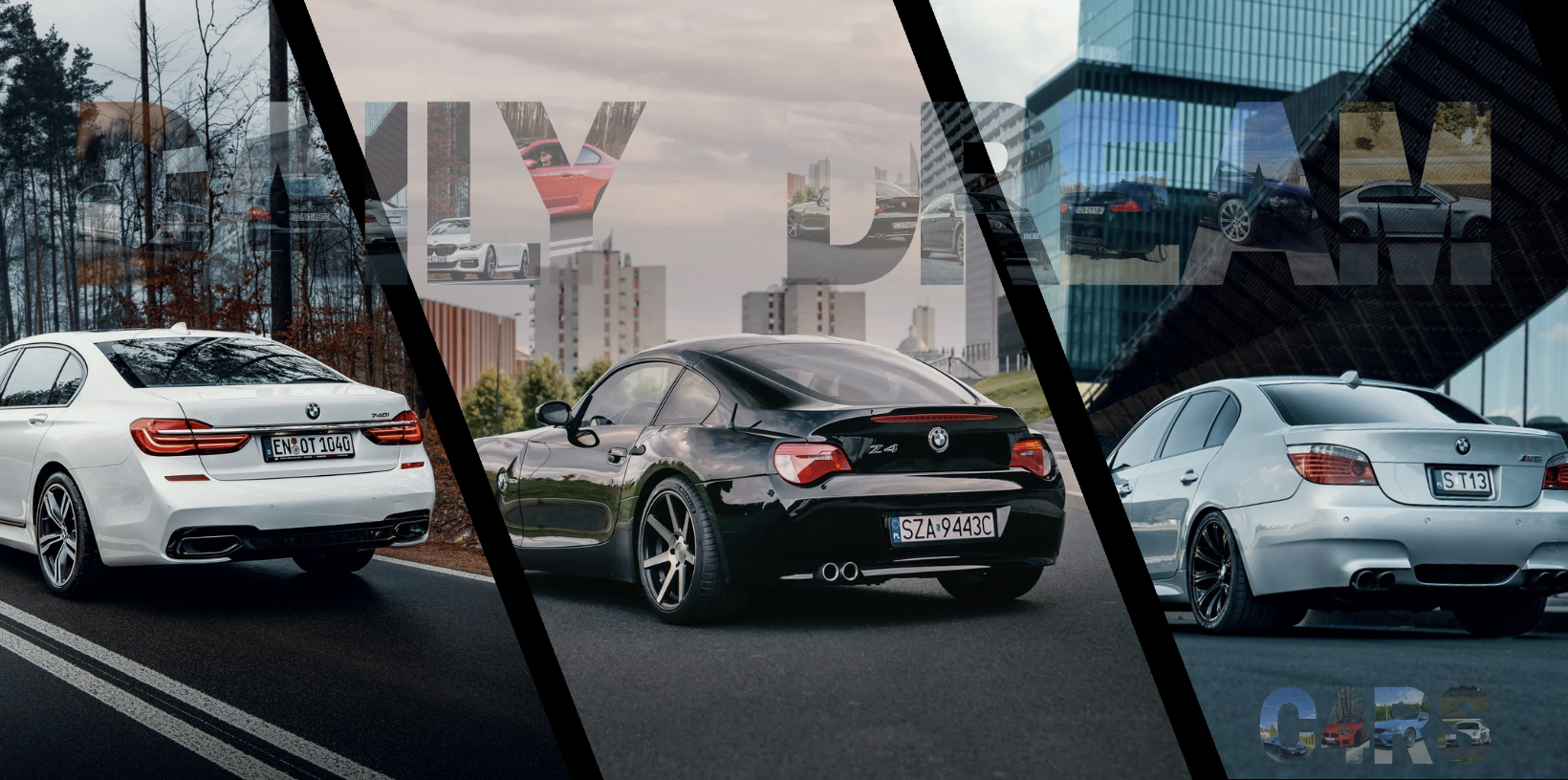 Trzy samochody na tle miasta auta z usa